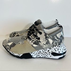 Steve Madden Cliff Leather Wedge Sneaker Natural Snake NEW